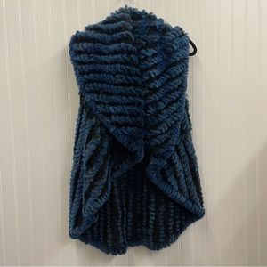Mitchie’s Blue Fur Knit Wide Collar Open Front Vest